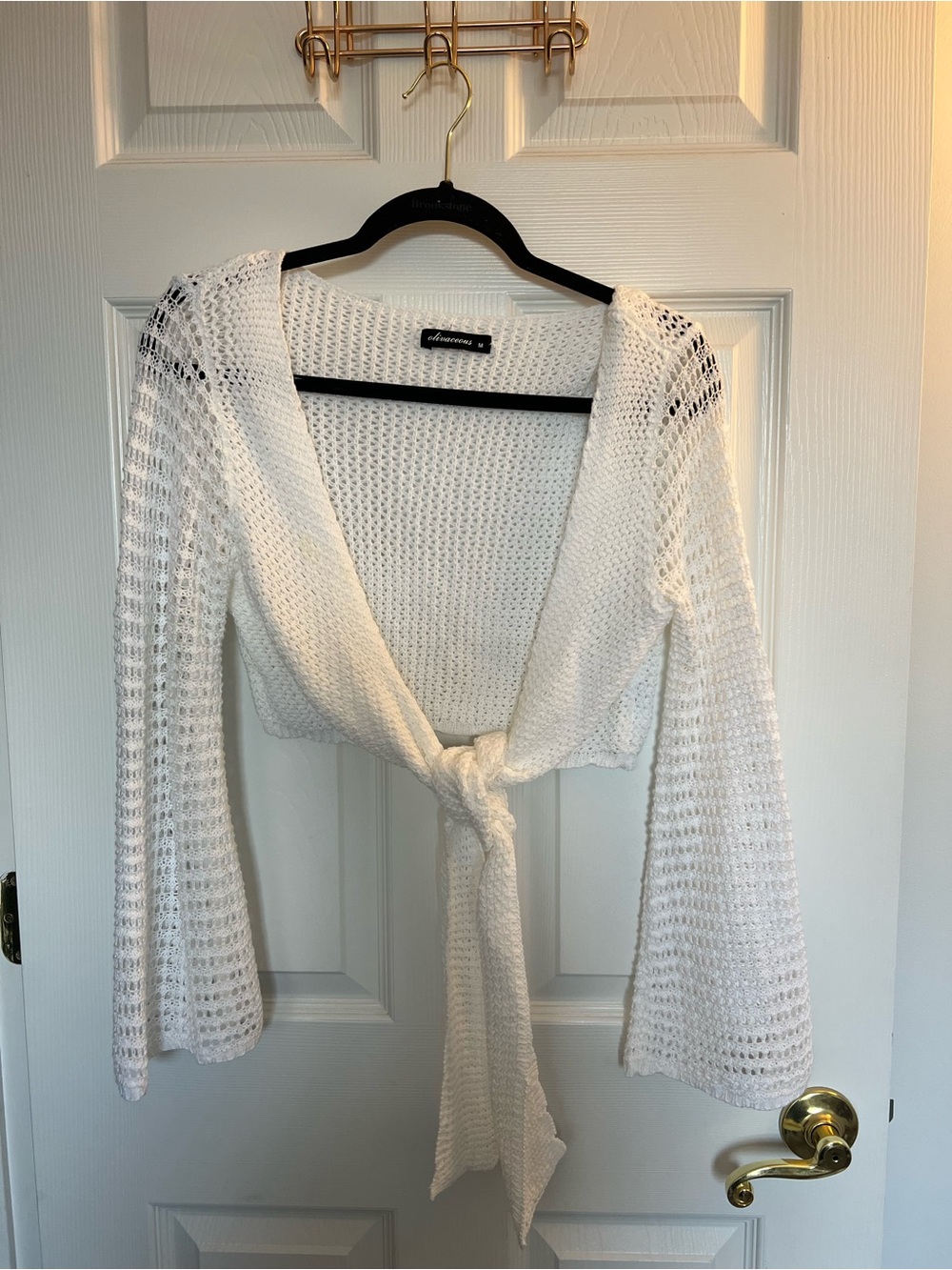 White Open Knit Bell Sleeve Sweater